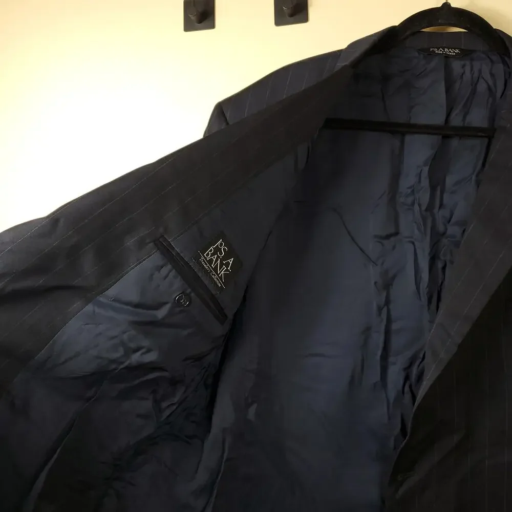 Jos A Bank Navy Pinstripe Wool Sport Coat Blazer Jacket in Navy Size 48R